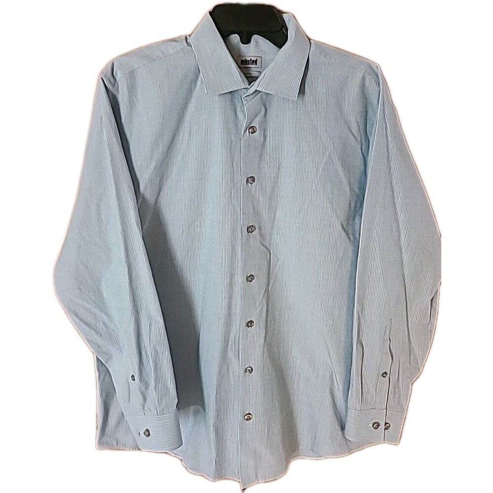Kenneth Cole*Unlisted*Dress Shirt Mens Large Light Blue Striped Slim Fit